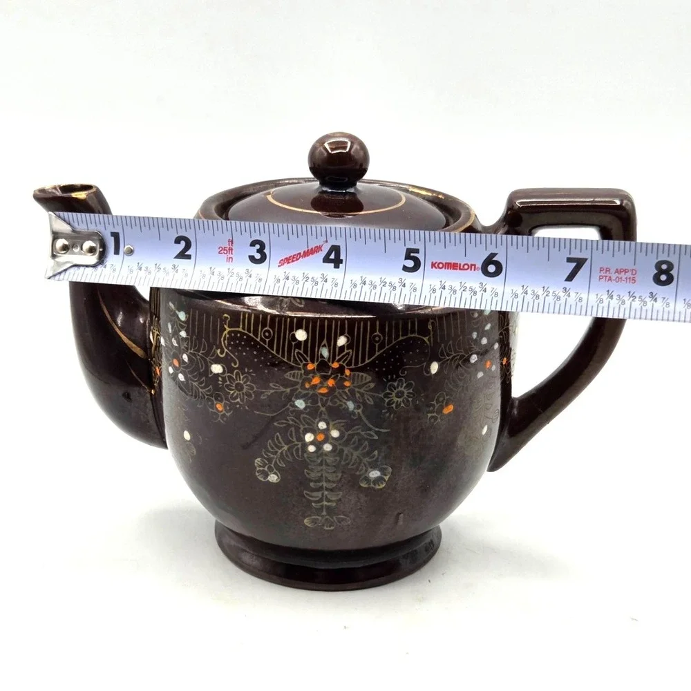 Japanese TeaPot Moriage Redware Medium~ Hand Painted 1940s ~Japan Vintage